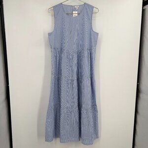 J.Crew Blue White Striped Sleeveless Tiered Midi Dress Women's Size 12 NWT
